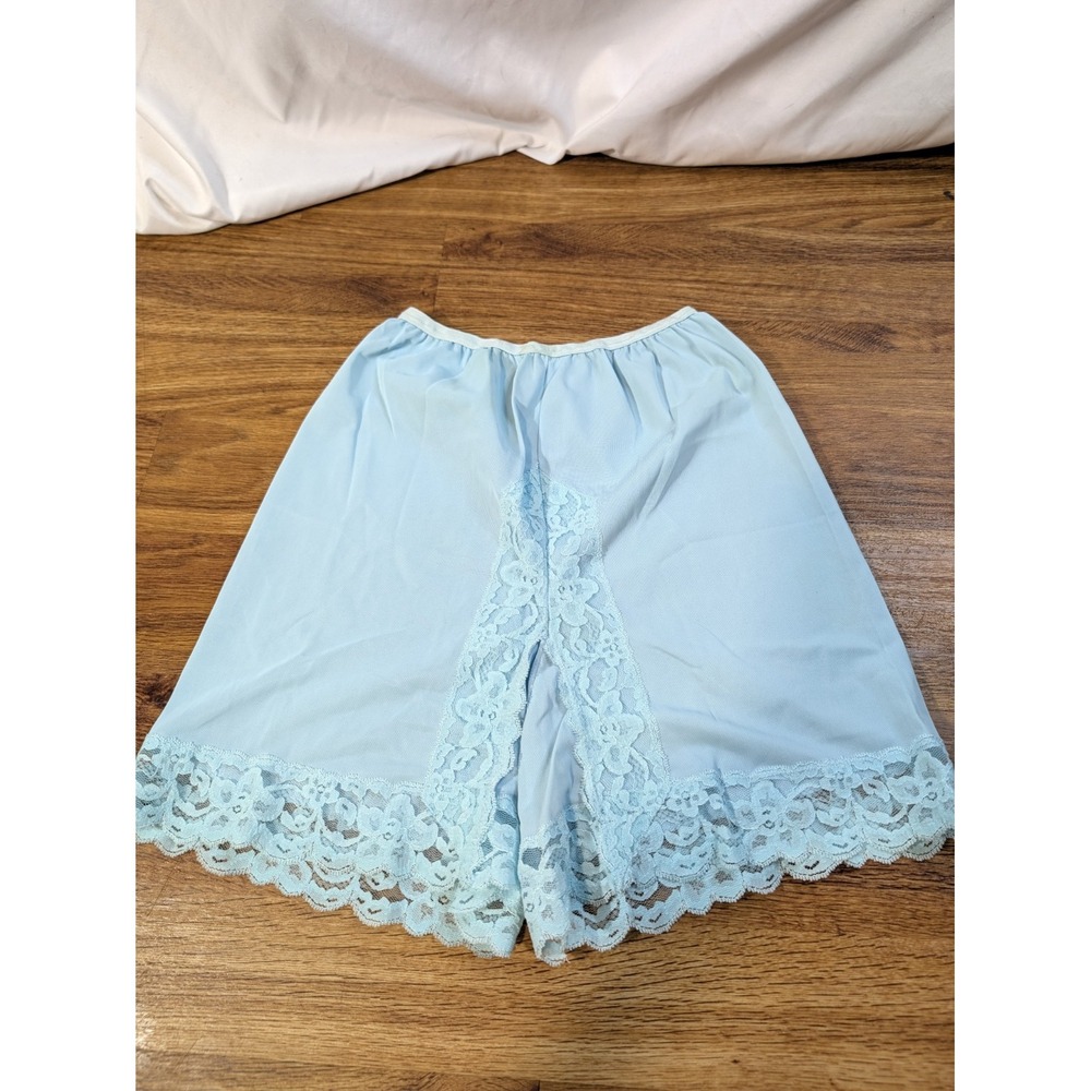 Vintage Blue Lace Nylon Knickers Bloomers Size Small